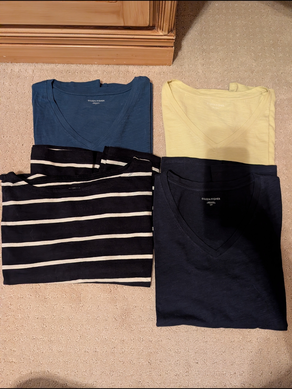 EILEEN FISHER Women's Tee - Navy, Blue, Yellow, Black/White Stripe